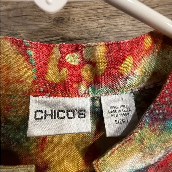 Chico's Multicolor Floral Button Down Shirt 100% Linen - Picture 3 of 5